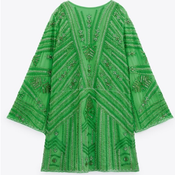ZARA Beaded Mini Tunic Dress Green BNWT - Picture 4 of 4